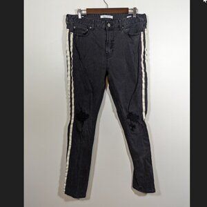 Men's PACSUN Stacked Skinny Distressed Jeans 34x32 Black Striped Leg VGUC